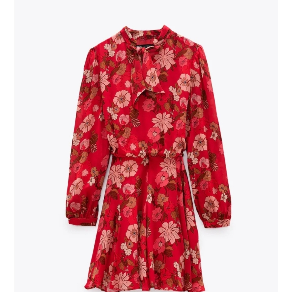 NWT Zara Red Floral Print Dress Bloggers favorite